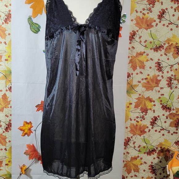 Shein Black Spaghetti Strap Lace Bodice Backless Babydoll Nightgown Sze 16 - Picture 2 of 8